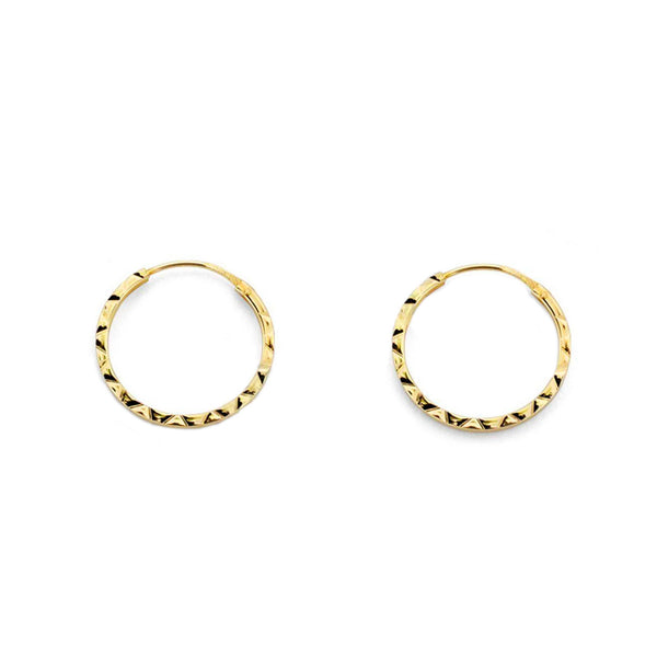 Pendientes Oro Amarillo 18K Aros Cuadrados Tallados 14 x 1 mm