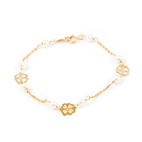 Bracciale Ragazza Oro Giallo 18K Perla Roton3,5 mm Finitura Opaca Brillante 14 cm