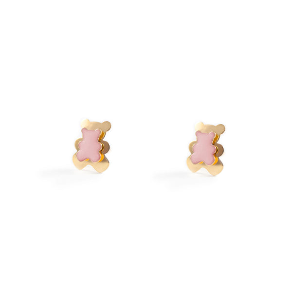 Orecchini ragazza Smalto rosa chiaro Orso Oro Giallo 9K