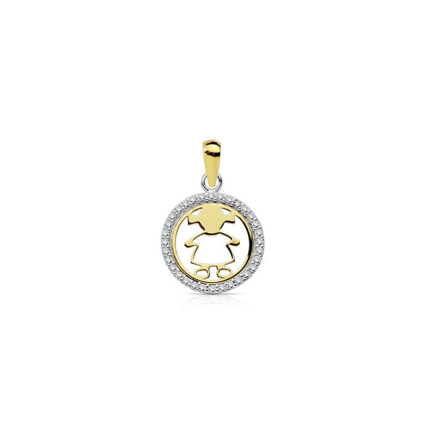 Pendente ciondolo brillante Ragazza Zircone Bicolore 18K