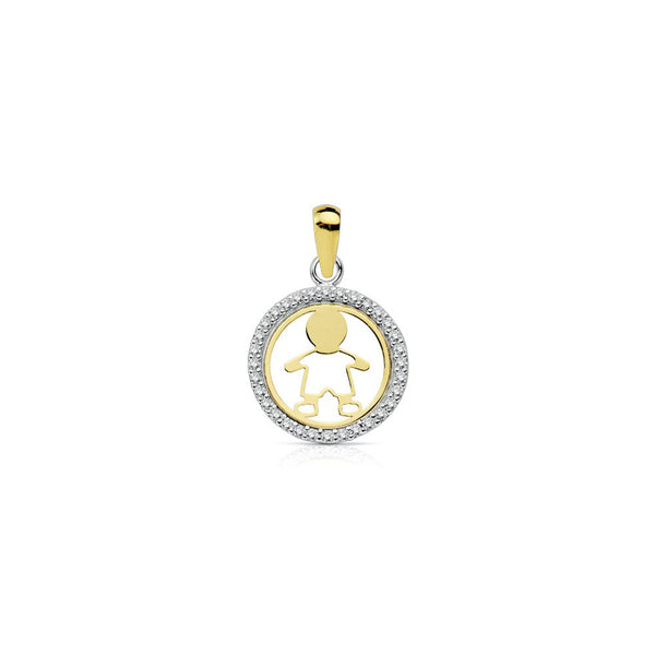 Colgante Oro Bicolor 18K Redondo Niño Circonitas Brillo