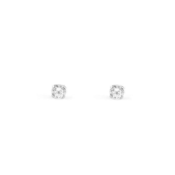 Pendientes Bebe Oro Blanco 18K Garra Circonita 3 mm Brillo
