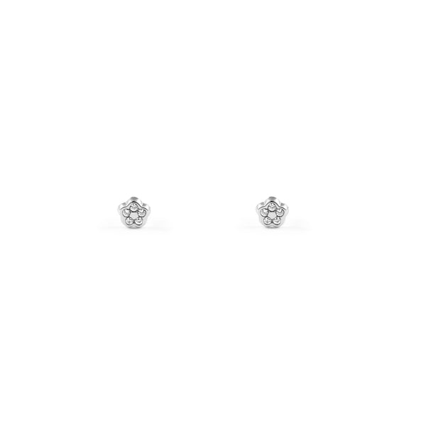 Pendientes Bebe Oro Blanco 9K Flor Margarita Circonita Brillo