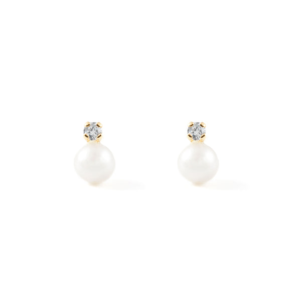 Pendientes Niña Oro Amarillo 18K Perla Redonda 5 mm Circonita Brillo