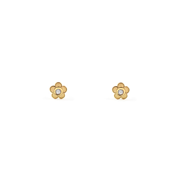 Orecchini bambini fiore margherita Zircone Oro Giallo 9K opaca e brillante