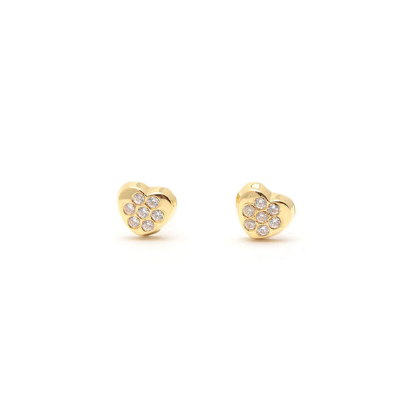 Pendientes Bebe-Niña Oro Amarillo 9K Corazón Circonitas Brillo