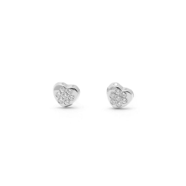 Pendientes Bebe-Niña Oro Blanco 9K Corazón Circonitas Brillo