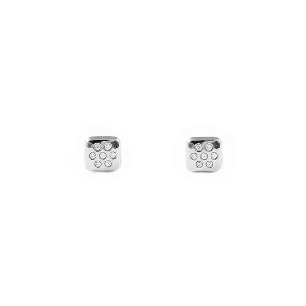 Orecchini bambini ragazza Quadrato Zircone Oro Bianco 9K