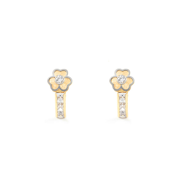 Orecchini ragazza Trifoglio Zircone Bicolore 18K