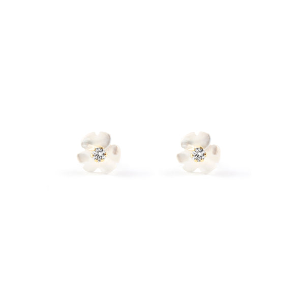Pendientes Niña Oro Amarillo 18K Nacar Flor Circonita Brillo
