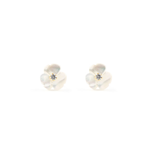 Orecchini ragazza donna Madreperla Fiore Zircone Oro Giallo 18K