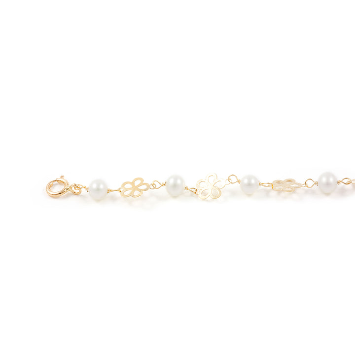 Pulsera bebe o niña oro flor calada con perlas