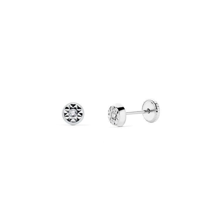 Pendientes Bebe o Niña oro blanco redondo tallado circonita