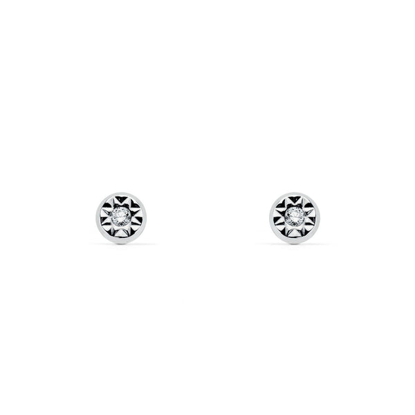 Orecchini bambini ragazza Rotondo Zircone Oro Bianco 18K