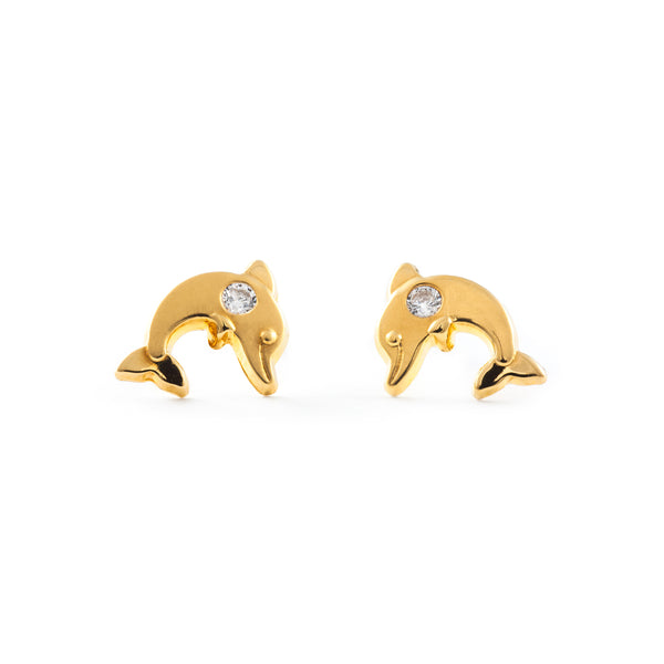 Orecchini ragazza donna Delfino Zircone Oro Giallo 18K
