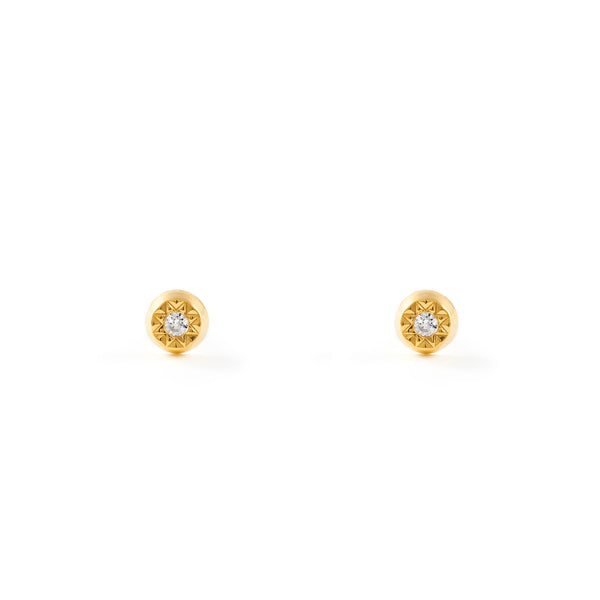 Orecchini bambini Rotondo Zircone Oro Giallo 18K
