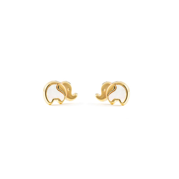 Orecchini ragazza Madreperla Elefante Oro Giallo 9K