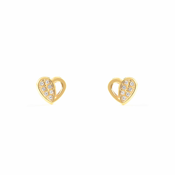 Pendientes Niña Oro Amarillo 9K Corazón Circonitas Brillo