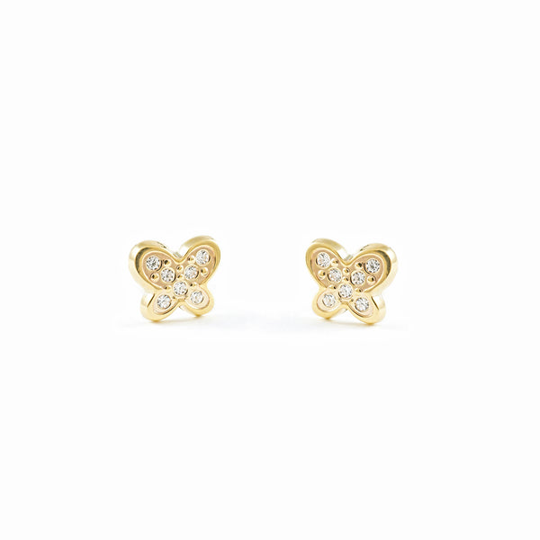 Pendientes Niña Oro Amarillo 9K Mariposa Circonitas Brillo