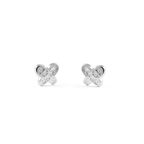 Pendientes Niña Oro Blanco 9K Mariposa Circonitas Brillo