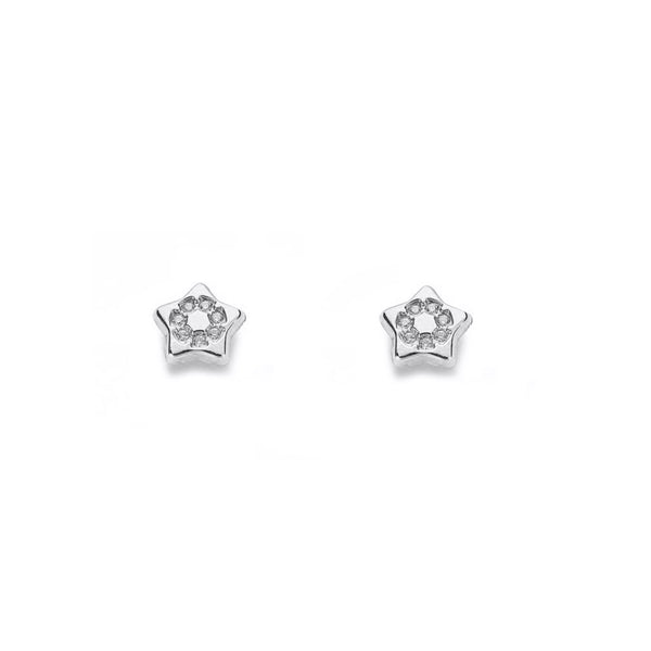 Pendientes Niña Oro Blanco 9K Estrella Circonitas Brillo