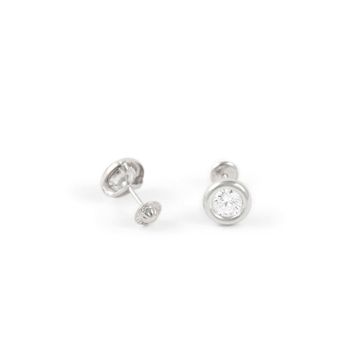 Pendientes Plata niña Redondo chatón en Circon