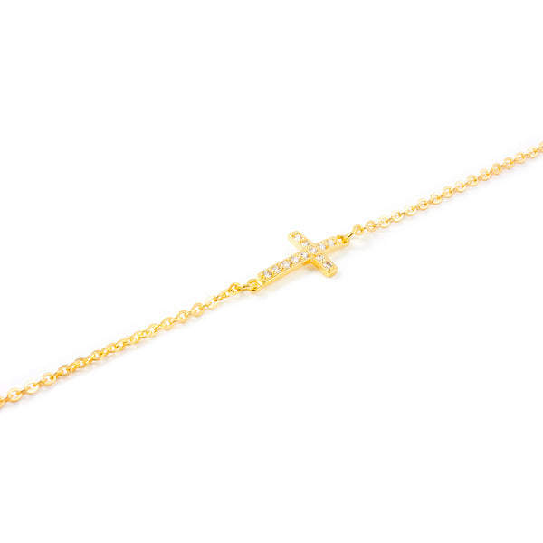 Collana Donna Croce orizzontale Zircone Oro Giallo 18K Brillante