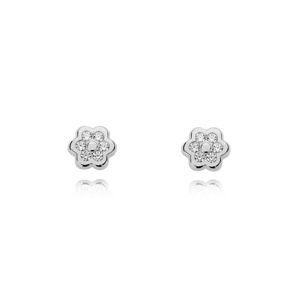 Orecchini ragazza donna fiore margherita Zircone Oro Bianco 18K