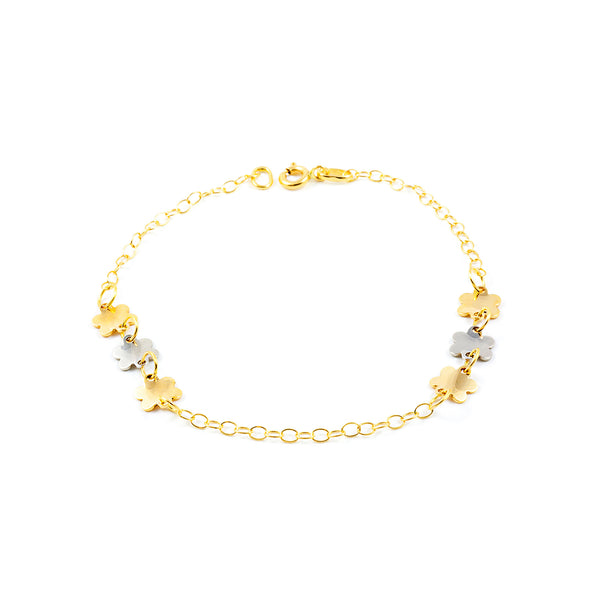 Bracciale Donna Oro Bicolore 18K Fiori Brillante 18 cm