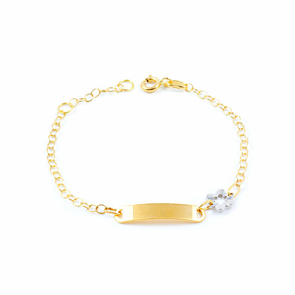 Bracciale ragazza Oro Bicolore 18K Personalizzata Schiava Brillante Texture 14 cm