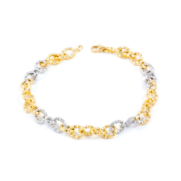 Bracciale Donna Oro Bicolore 18K Fantasia Brillantezza Texture 20 cm