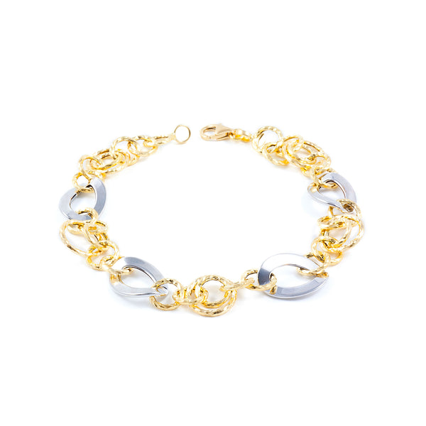 Bracciale Donna Oro Bicolore 18K Fantasia Brillante Texture 20 cm