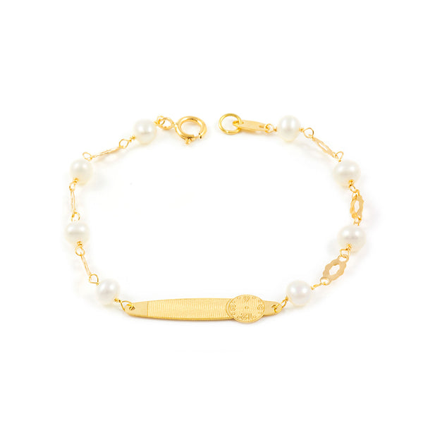 Bracciale Ragazza Oro Giallo 18K Personalizzata Schiava Orologio Perla do 3,5 mm Opaco Brillante do 14 cm