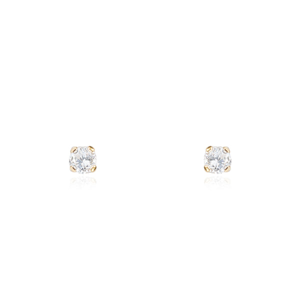 Pendientes Bebe Oro Amarillo 18K Garra Circonita 3 mm Brillo