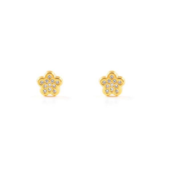 Blume Zirkon Kinder Mädchen Ohrringe Gelbgold 18K