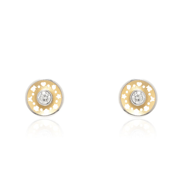 Orecchini ragazza donna Rotondo Zircone Bicolore 18K opaca e brillante
