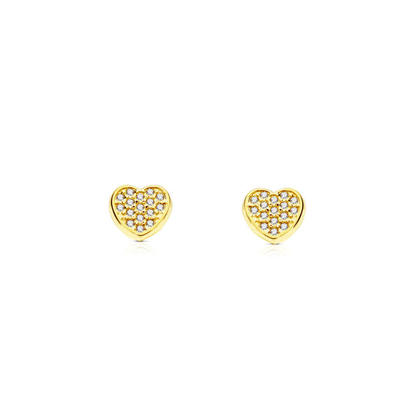 Pendientes Niña Oro Amarillo 9K Corazón Circonitas Brillo