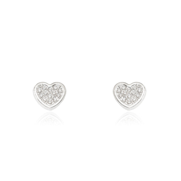 Pendientes Niña Oro Blanco 9K Corazón Circonitas Brillo