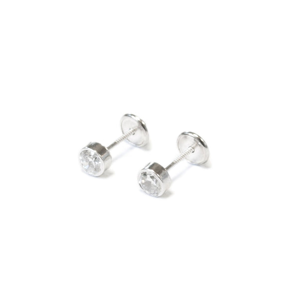 Orecchini bambini ragazza Rotondo Zircone Argento Sterling 925 brillante