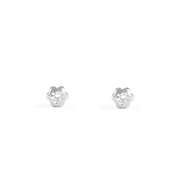 Orecchini bambini ragazza Fiore Zircone Argento Sterling 925 brillante