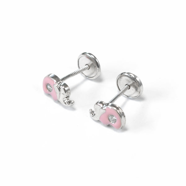 Orecchini Smalto rosa Elefante Zircone Argento Sterling 925 brillante