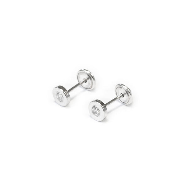Orecchini bambini ragazza Rotondo Zircone Argento Sterling 925 brillante