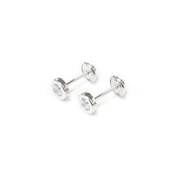 Pendientes Niña Plata de Ley Chatón Redondo Circonita Brillo