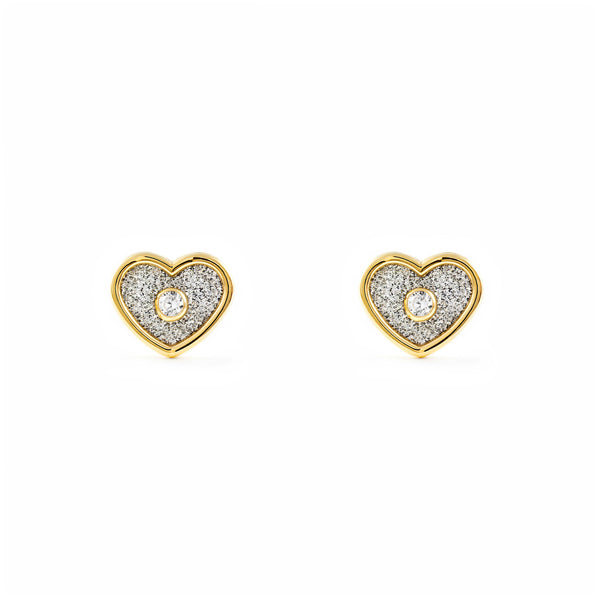 Orecchini ragazza donna Cuore Zircone Oro Giallo 9K brillante e strutturato
