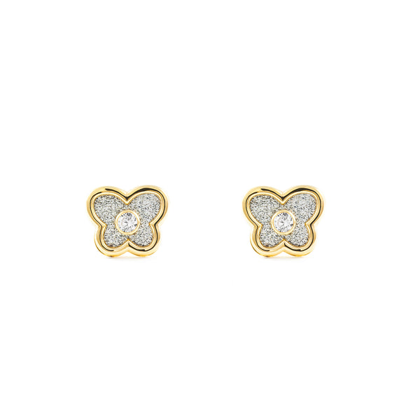Orecchini ragazza donna Farfalla Zircone Oro Giallo 9K brillante e strutturato