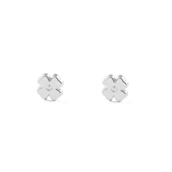 Orecchini ragazza Trifoglio Zircone Oro Bianco 9K