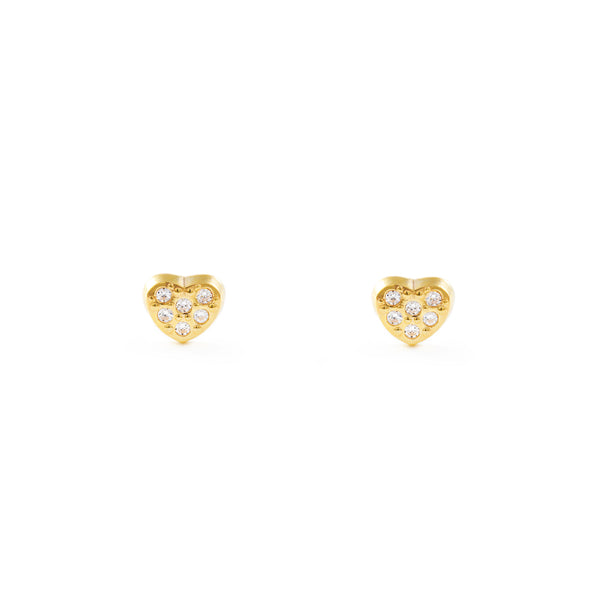 Pendientes Bebe-Niña Oro Amarillo 9K Corazón Circonitas Brillo