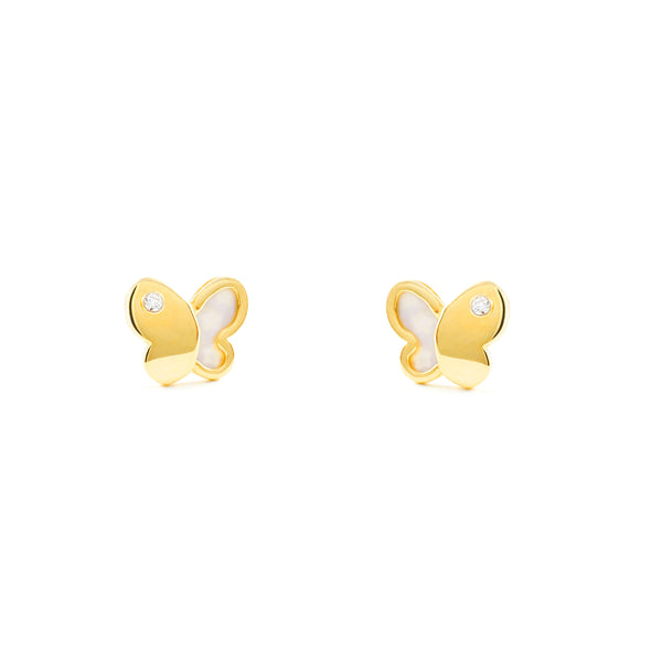Orecchini ragazza Madreperla Farfalla Zircone Oro Giallo 9K