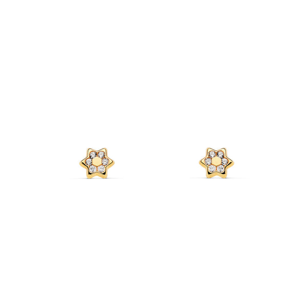 Pendientes Bebe-Niña Oro Amarillo 9K Estrella Circonitas Brillo