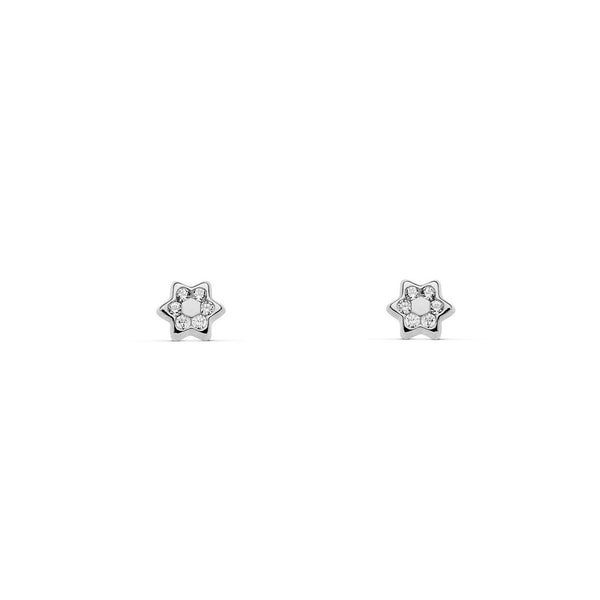 Pendientes Bebe-Niña Oro Blanco 9K Estrella Circonitas Brillo